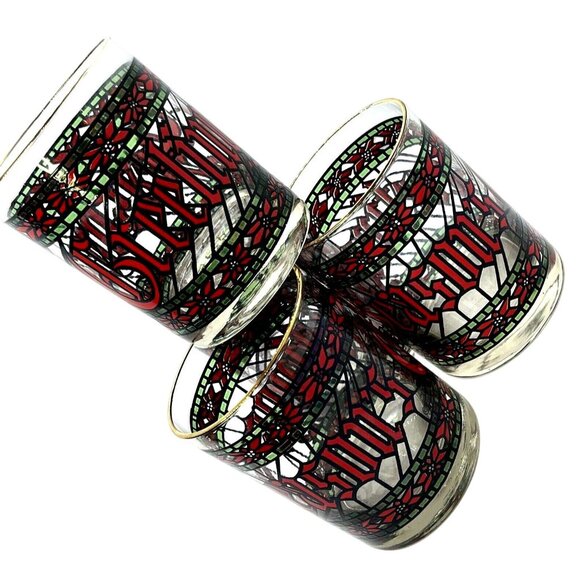 Four Houze Seasons Greetings Holiday Christmas Drinking Cocktail Glasses VTG - Picture 1 of 16